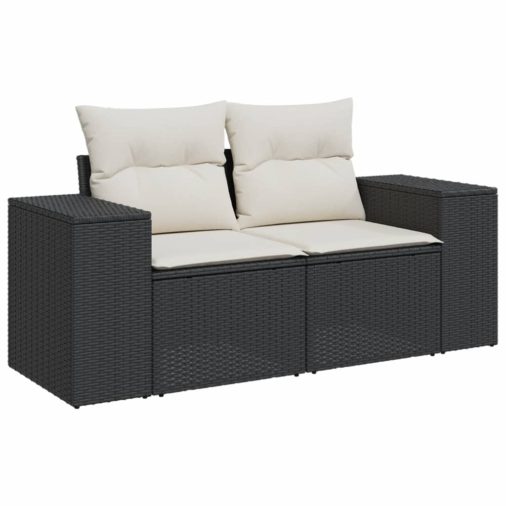 10-tlg. Garten-Sofagarnitur mit Kissen Schwarz Poly Rattan