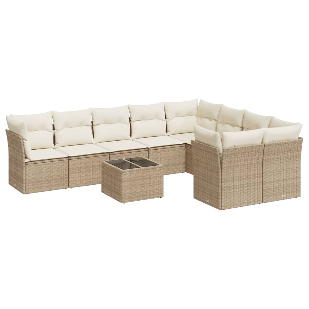 10-tlg. Garten-Sofagarnitur mit Kissen Beige Poly Rattan