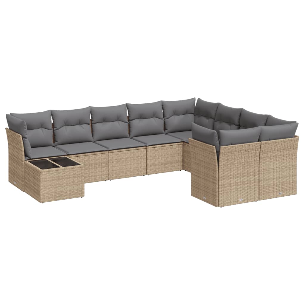 10-tlg. Garten-Sofagarnitur mit Kissen Beige Poly Rattan