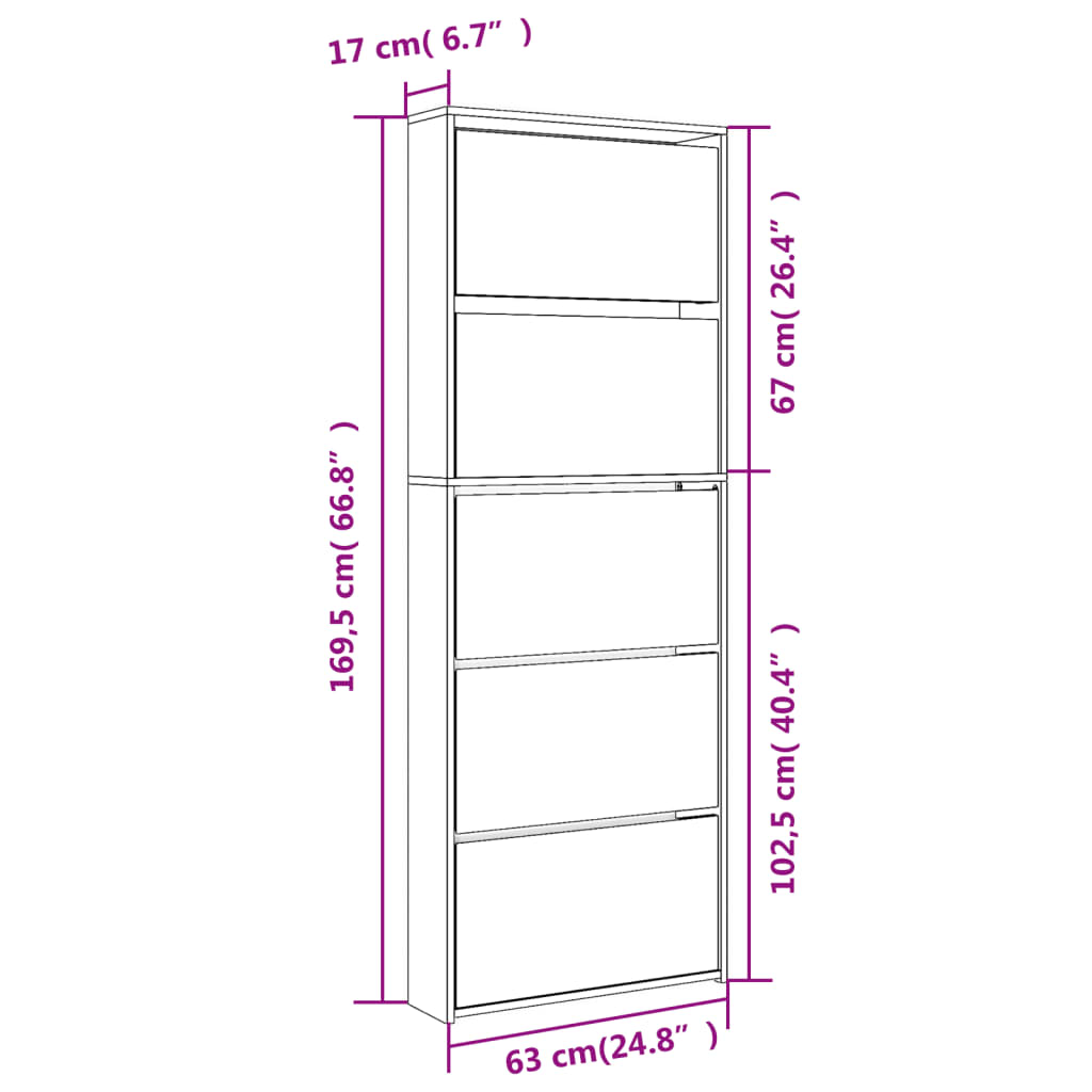 Schuhschrank mit Spiegel 5 Fächer Betongrau 63x17x169,5 cm