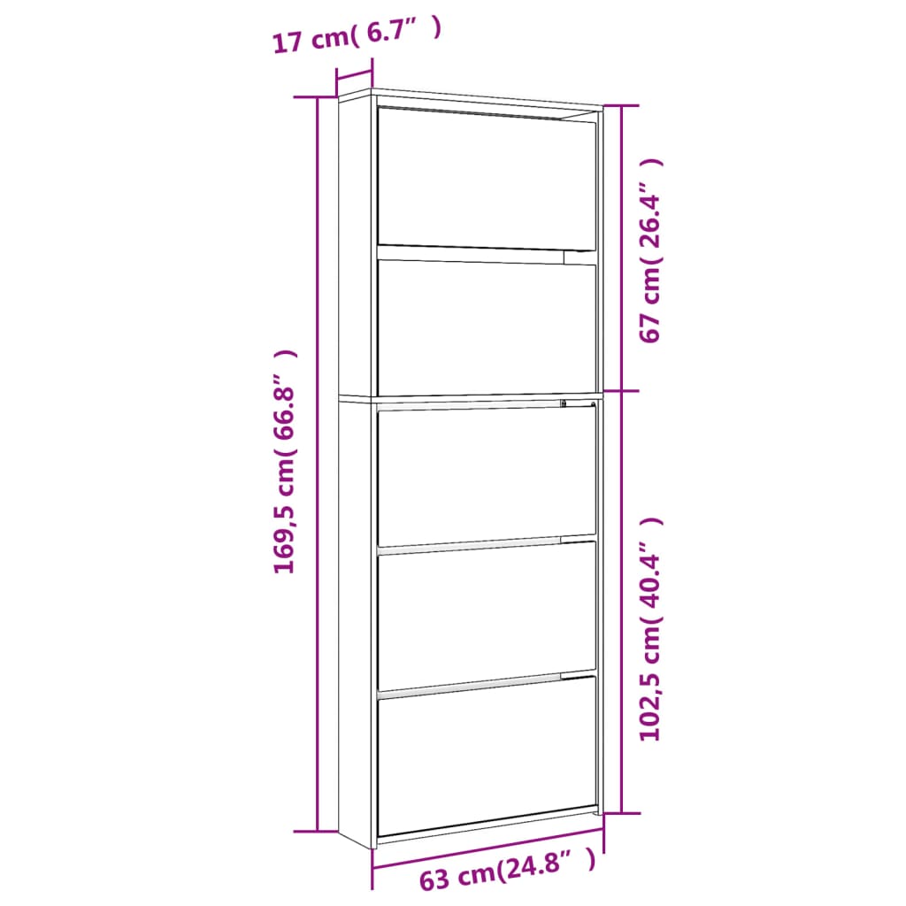 Schuhschrank mit Spiegel 5 Fächer Räuchereiche 63x17x169,5 cm