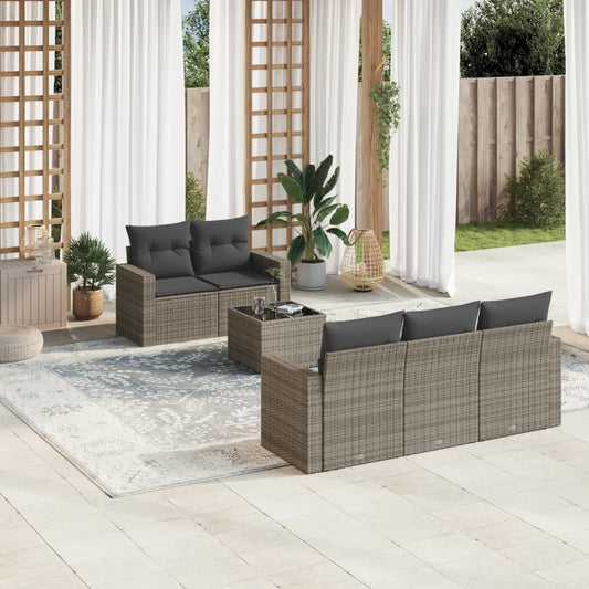 6-tlg. Garten-Sofagarnitur mit Kissen Grau Poly Rattan