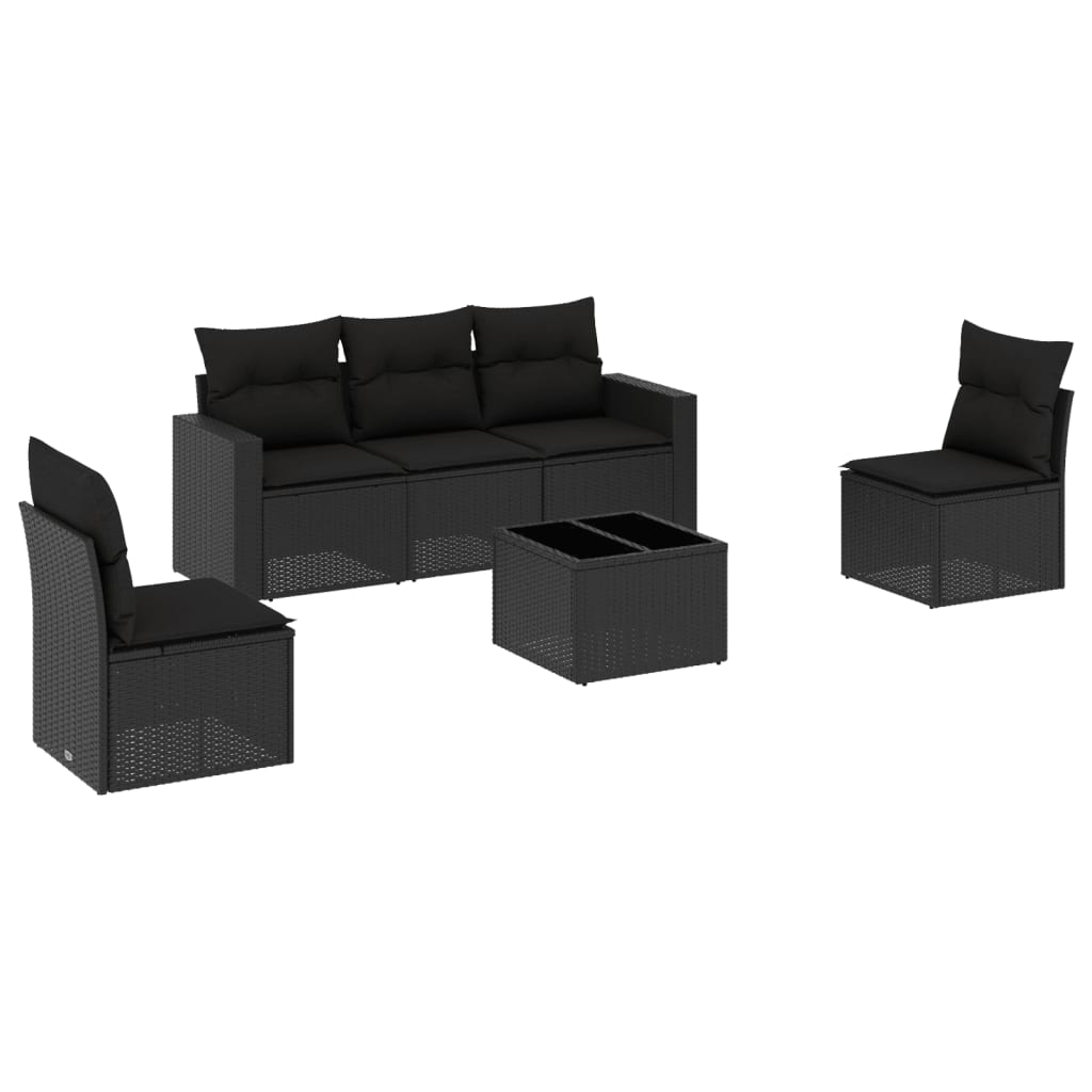 6-tlg. Garten-Sofagarnitur mit Kissen Schwarz Poly Rattan