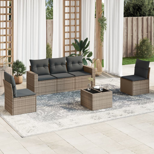 6-tlg. Garten-Sofagarnitur mit Kissen Grau Poly Rattan