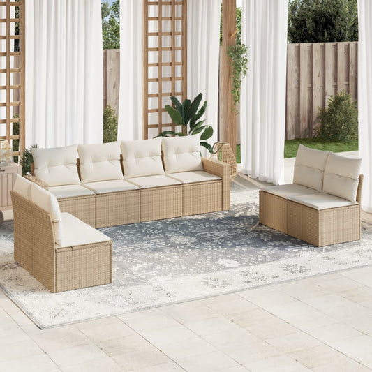 8-tlg. Garten-Sofagarnitur mit Kissen Beige Poly Rattan