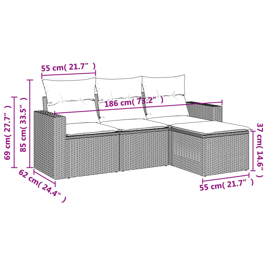 4-tlg. Garten-Sofagarnitur mit Kissen Beige Poly Rattan