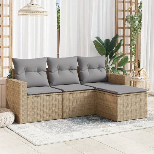 4-tlg. Garten-Sofagarnitur mit Kissen Beige Poly Rattan