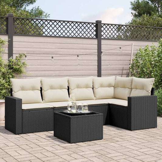 6-tlg. Garten-Sofagarnitur mit Kissen Schwarz Poly Rattan