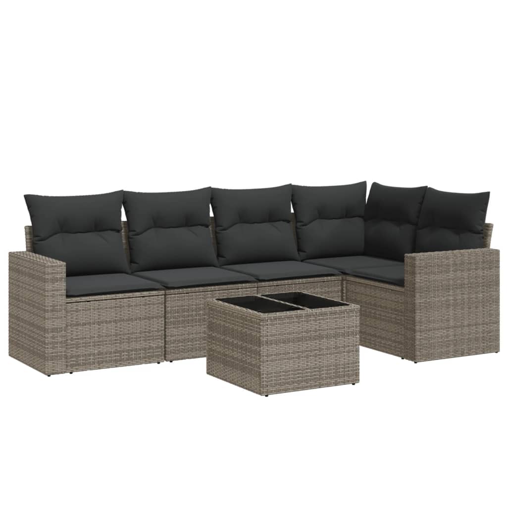 6-tlg. Garten-Sofagarnitur mit Kissen Grau Poly Rattan