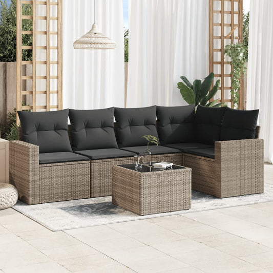 6-tlg. Garten-Sofagarnitur mit Kissen Grau Poly Rattan