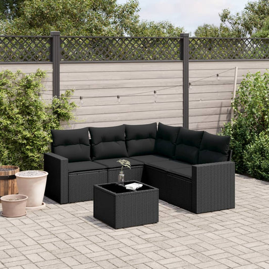 6-tlg. Garten-Sofagarnitur mit Kissen Schwarz Poly Rattan