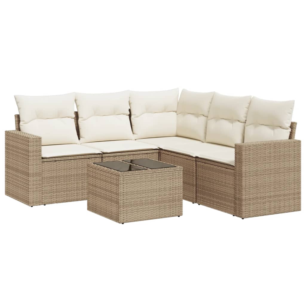 6-tlg. Garten-Sofagarnitur mit Kissen Beige Poly Rattan