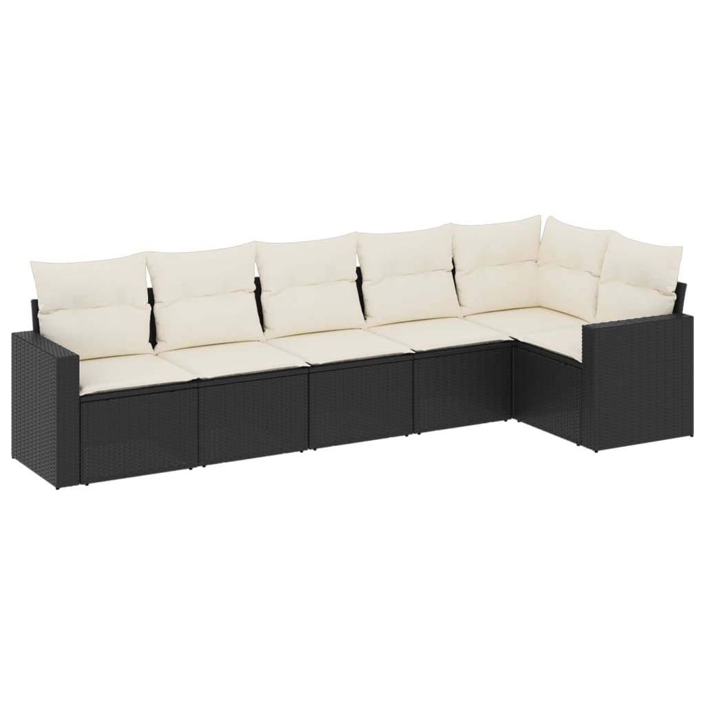 6-tlg. Garten-Sofagarnitur mit Kissen Schwarz Poly Rattan