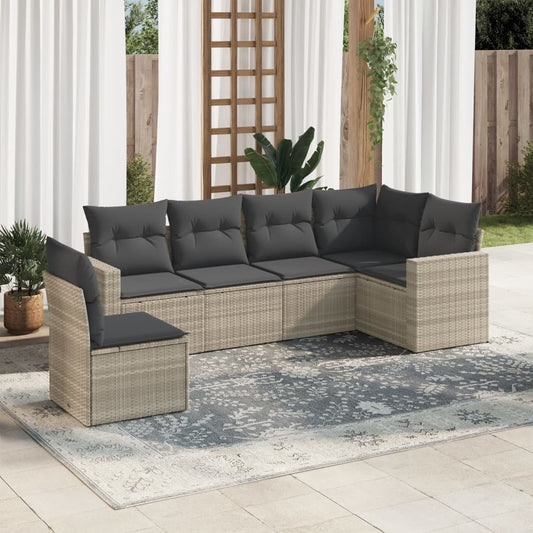 6-tlg. Garten-Sofagarnitur mit Kissen Hellgrau Poly Rattan