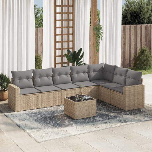 8-tlg. Garten-Sofagarnitur mit Kissen Beige Poly Rattan