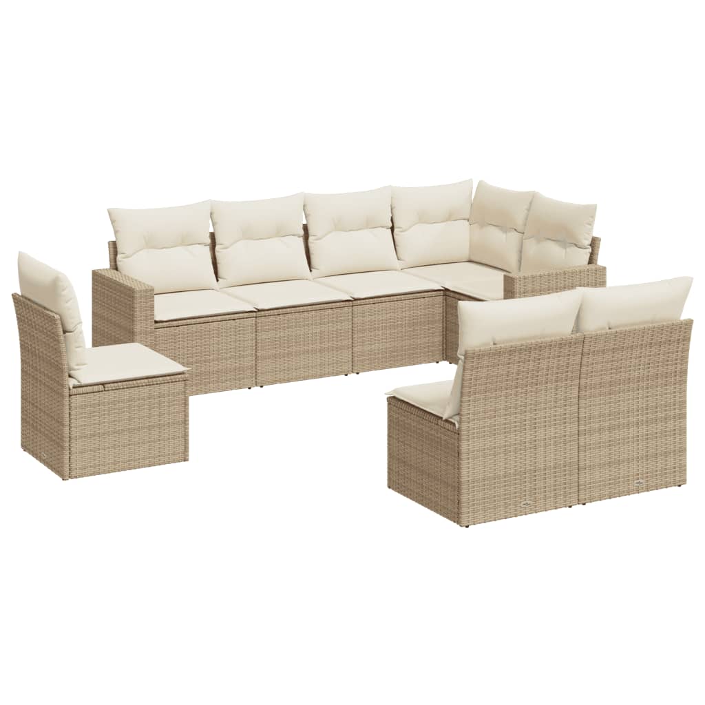 8-tlg. Garten-Sofagarnitur mit Kissen Beige Poly Rattan