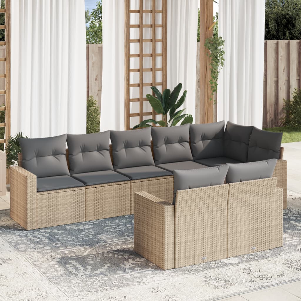 8-tlg. Garten-Sofagarnitur mit Kissen Beige Poly Rattan