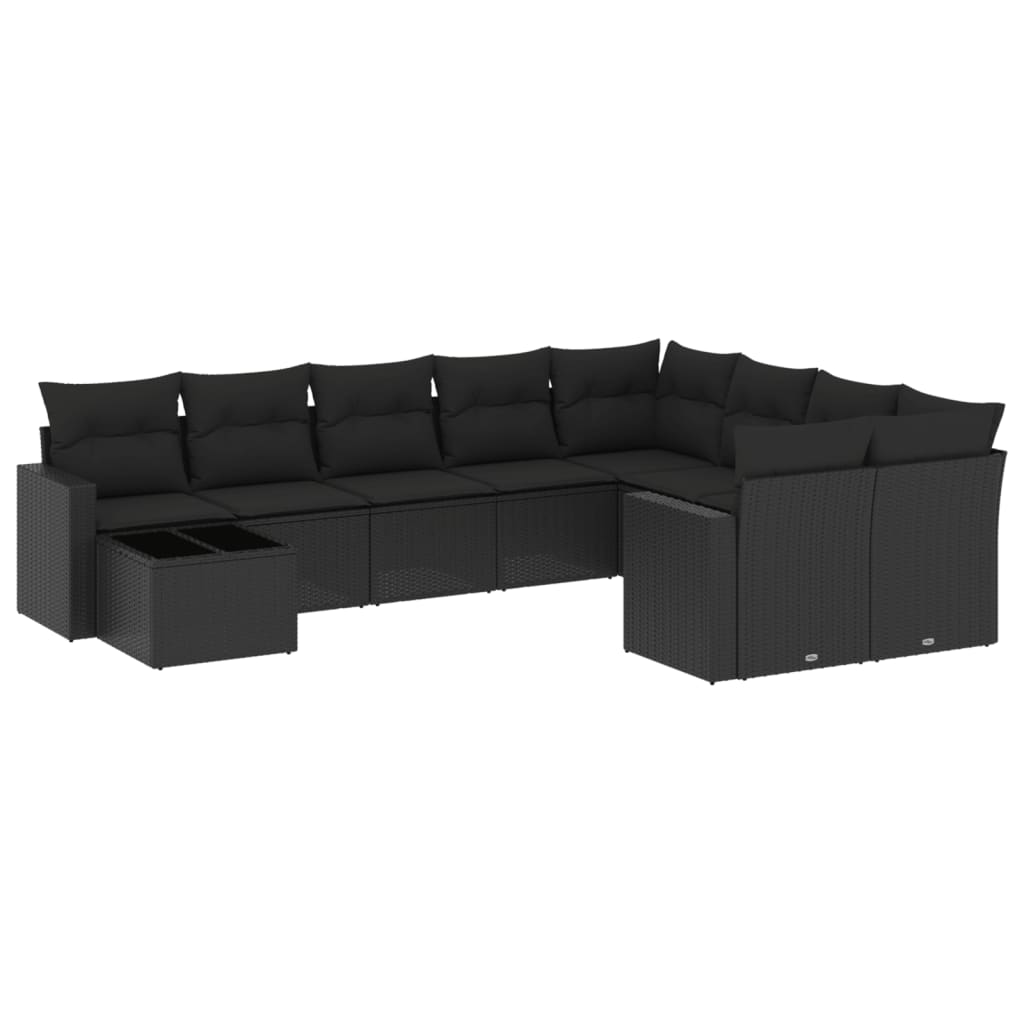 10-tlg. Garten-Sofagarnitur mit Kissen Schwarz Poly Rattan