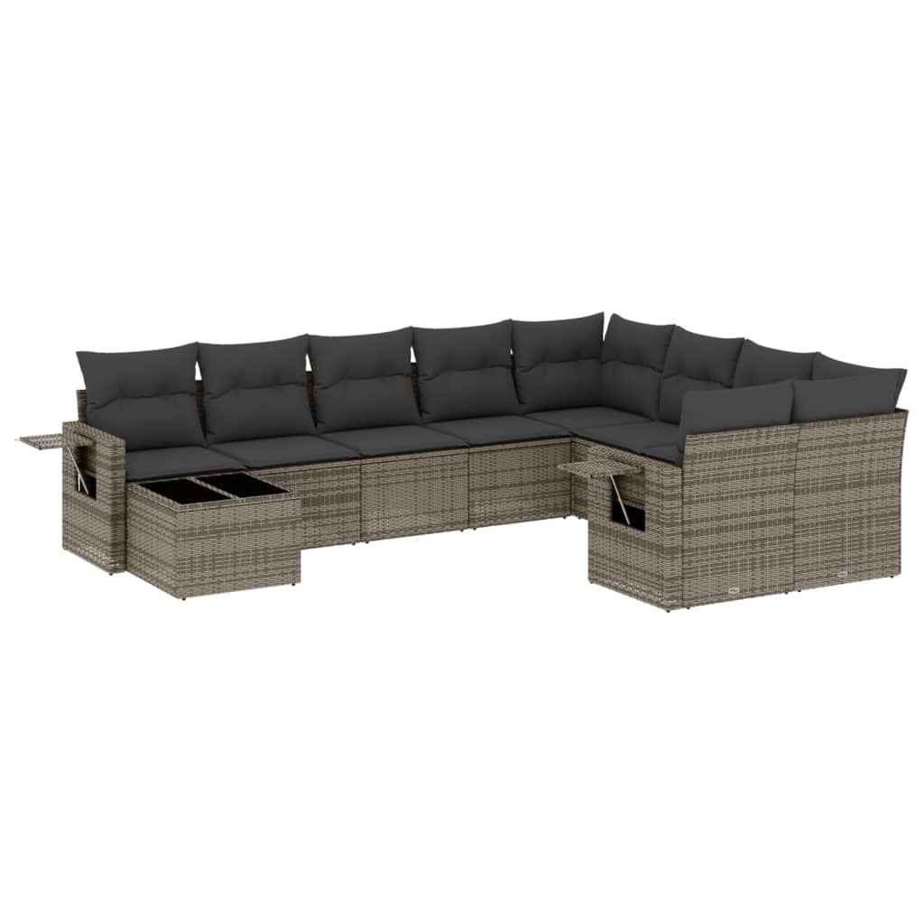 10-tlg. Garten-Sofagarnitur mit Kissen Grau Poly Rattan