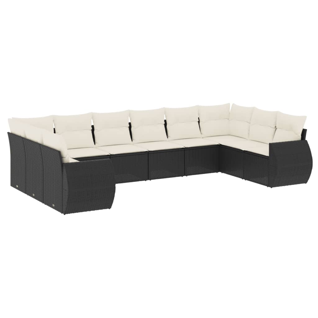 10-tlg. Garten-Sofagarnitur mit Kissen Schwarz Poly Rattan