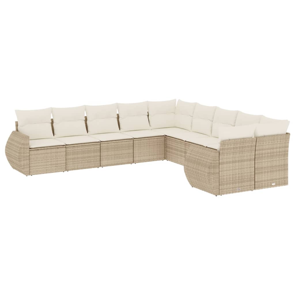 10-tlg. Garten-Sofagarnitur mit Kissen Beige Poly Rattan