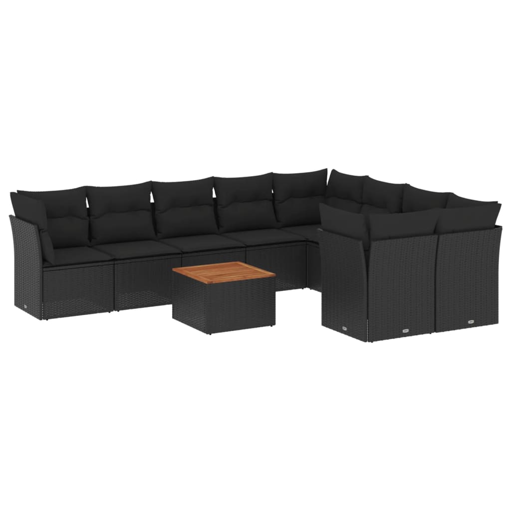 10-tlg. Garten-Sofagarnitur mit Kissen Schwarz Poly Rattan