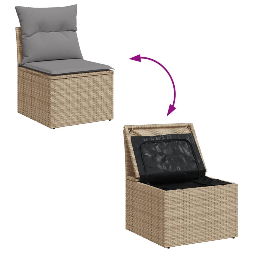 10-tlg. Garten-Sofagarnitur mit Kissen Beige Poly Rattan