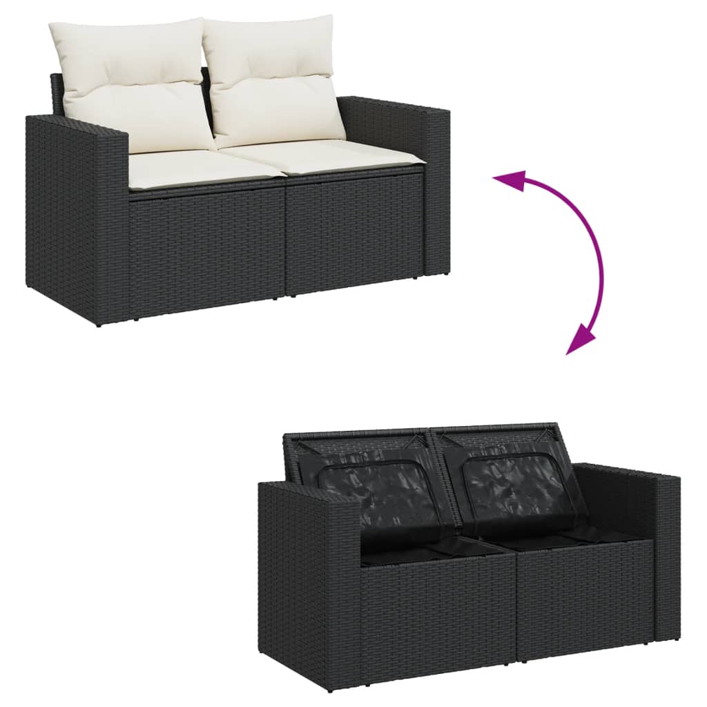 10-tlg. Garten-Sofagarnitur mit Kissen Schwarz Poly Rattan