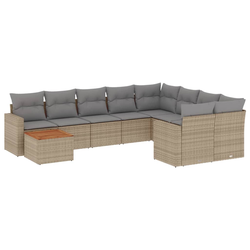 10-tlg. Garten-Sofagarnitur mit Kissen Beige Poly Rattan