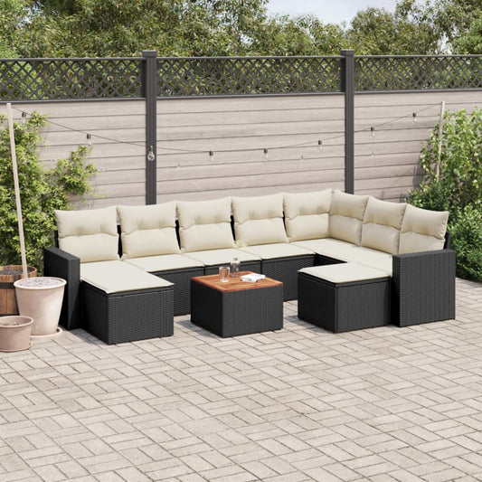 10-tlg. Garten-Sofagarnitur mit Kissen Schwarz Poly Rattan