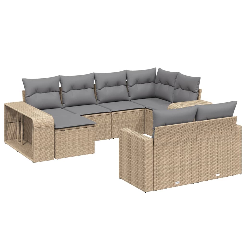 10-tlg. Garten-Sofagarnitur mit Kissen Beige Poly Rattan