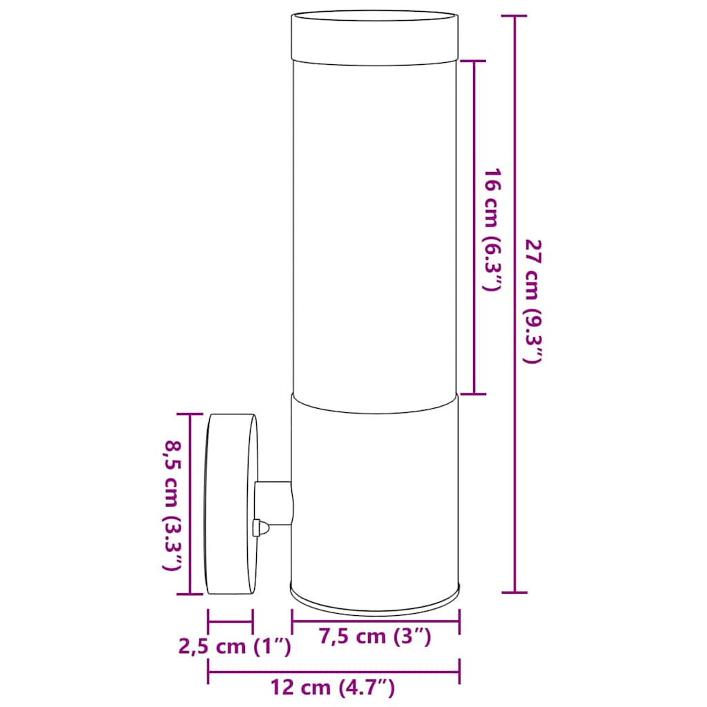 Außenwandlampen 2 pcs Schwarz 12 x 7.5 x 27 cm Edelstahl