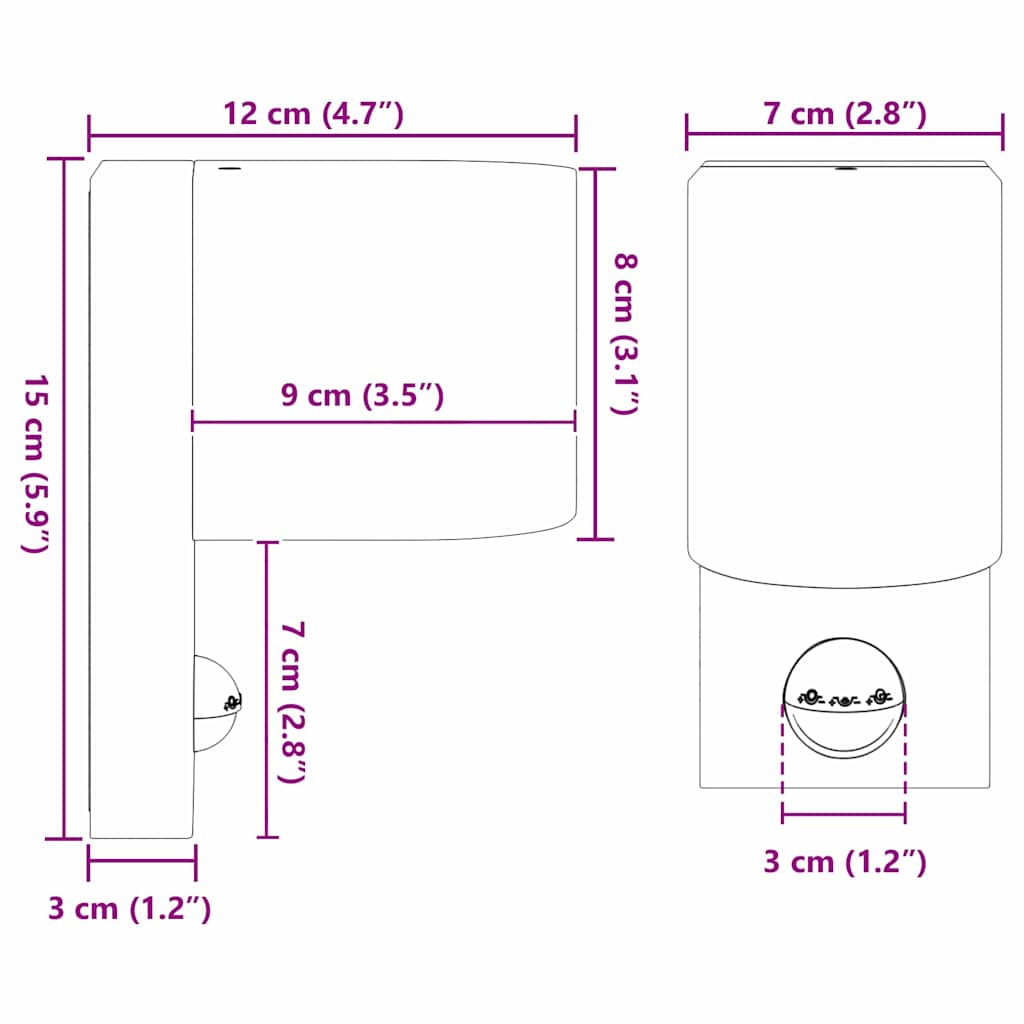 Außenwandlampen 2 pcs Schwarz 12 x 7 x 15 cm Edelstahl