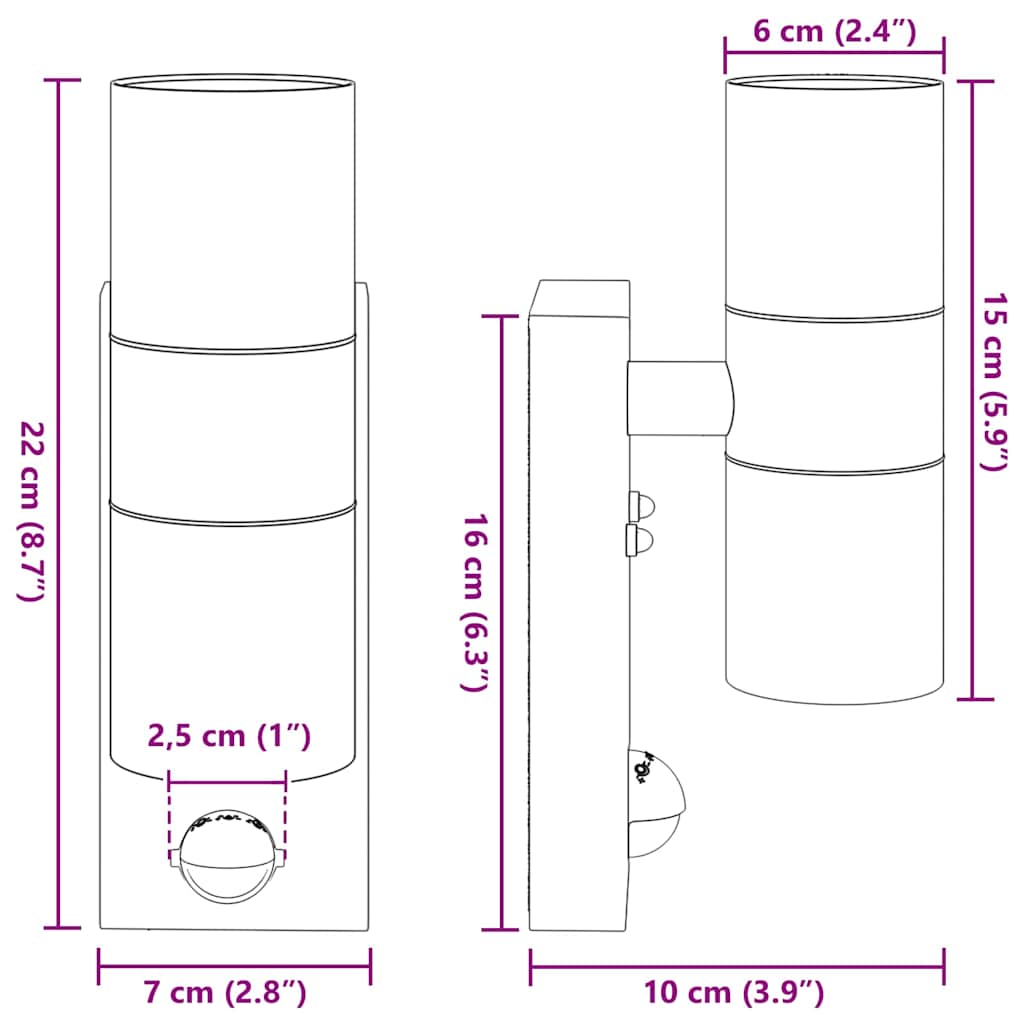 Außenwandleuchte Schwarz 7 x 10 x 22 cm Edelstahl