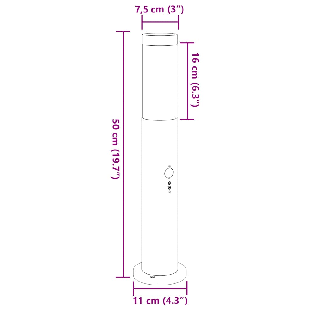Pollerleuchten mit Sensor 3er 50 cm Edelstahl IP44