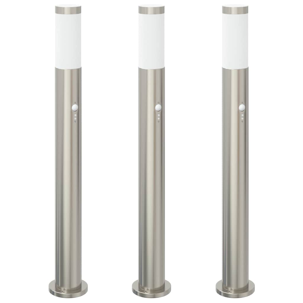 Pollerleuchten mit Sensor 3er 80 cm Edelstahl IP44