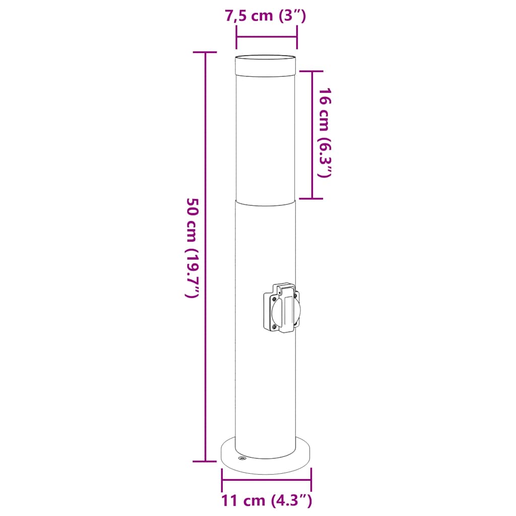 Pollerleuchten mit Auslass 3er 50 cm Edelstahl IP44