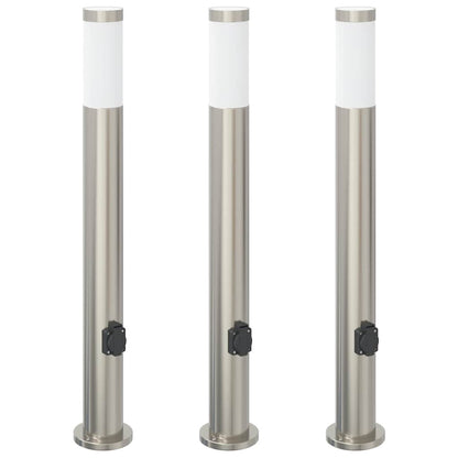 Pollerleuchten mit Auslass 3er 80 cm Edelstahl IP44