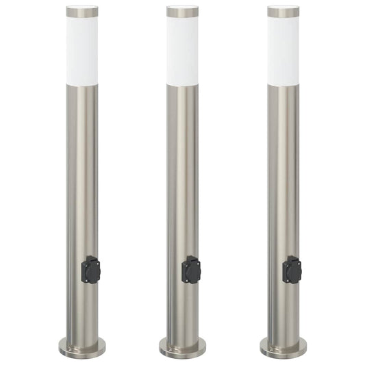 Pollerleuchten mit Auslass 3er 80 cm Edelstahl IP44