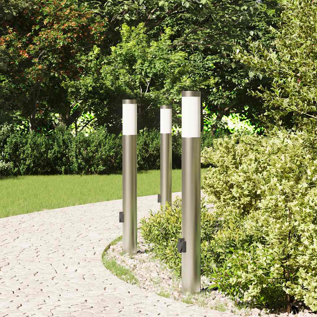 Pollerleuchten mit Auslass 3er 80 cm Edelstahl IP44