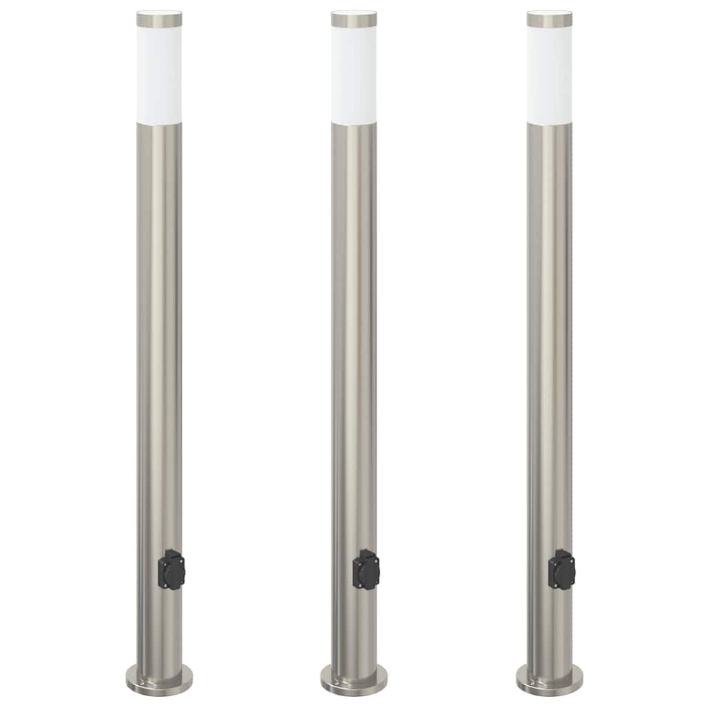 Pollerleuchten mit Auslass 3er 110 cm Edelstahl IP44