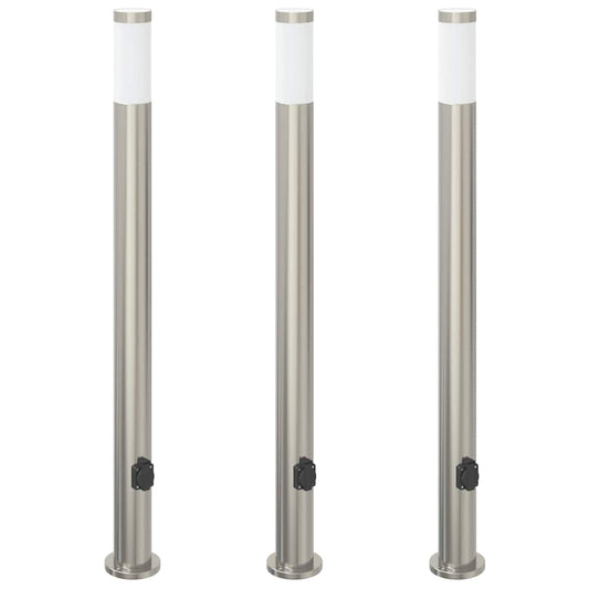 Pollerleuchten mit Auslass 3er 110 cm Edelstahl IP44