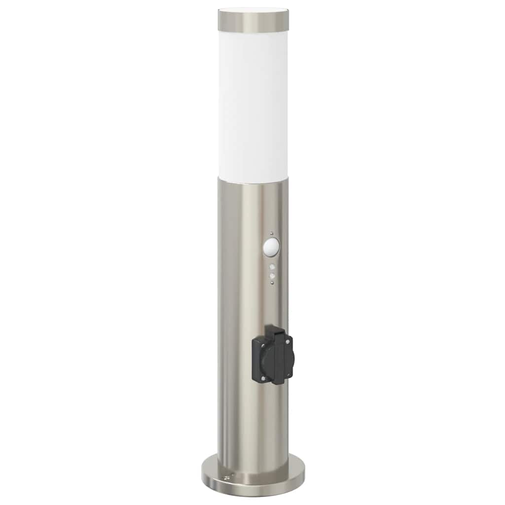 Pollerleuchte mit Sensor und Steckdose 50 cm Edelstahl IP44