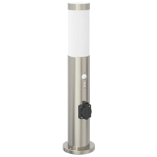 Pollerleuchte mit Sensor und Steckdose 50 cm Edelstahl IP44