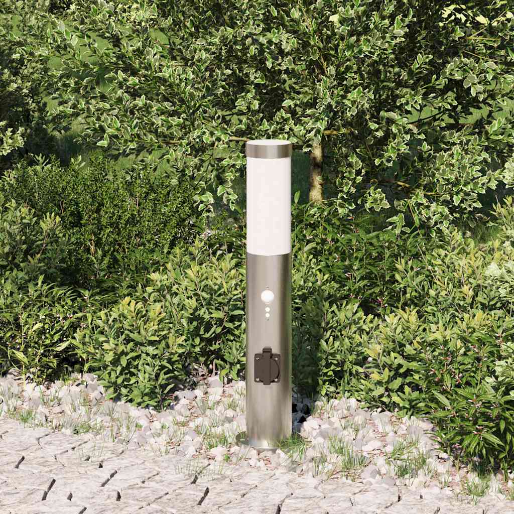 Pollerleuchte mit Sensor und Steckdose 50 cm Edelstahl IP44