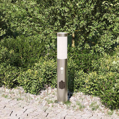 Pollerleuchte mit Sensor und Steckdose 50 cm Edelstahl IP44