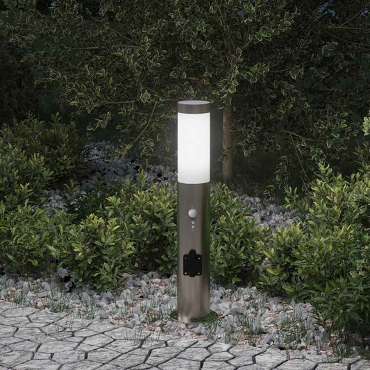 Pollerleuchte mit Sensor und Steckdose 50 cm Edelstahl IP44