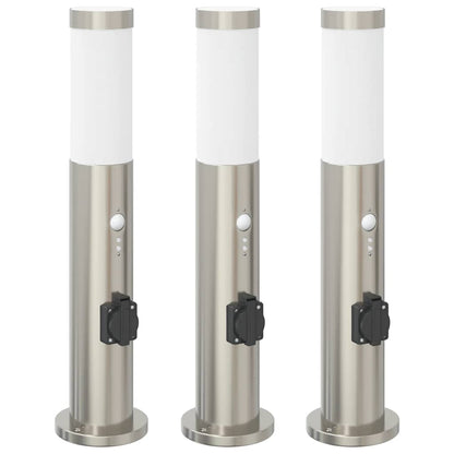 Pollerleuchten mit Sensor&Steckdose 3er 50 cm Edelstahl IP44