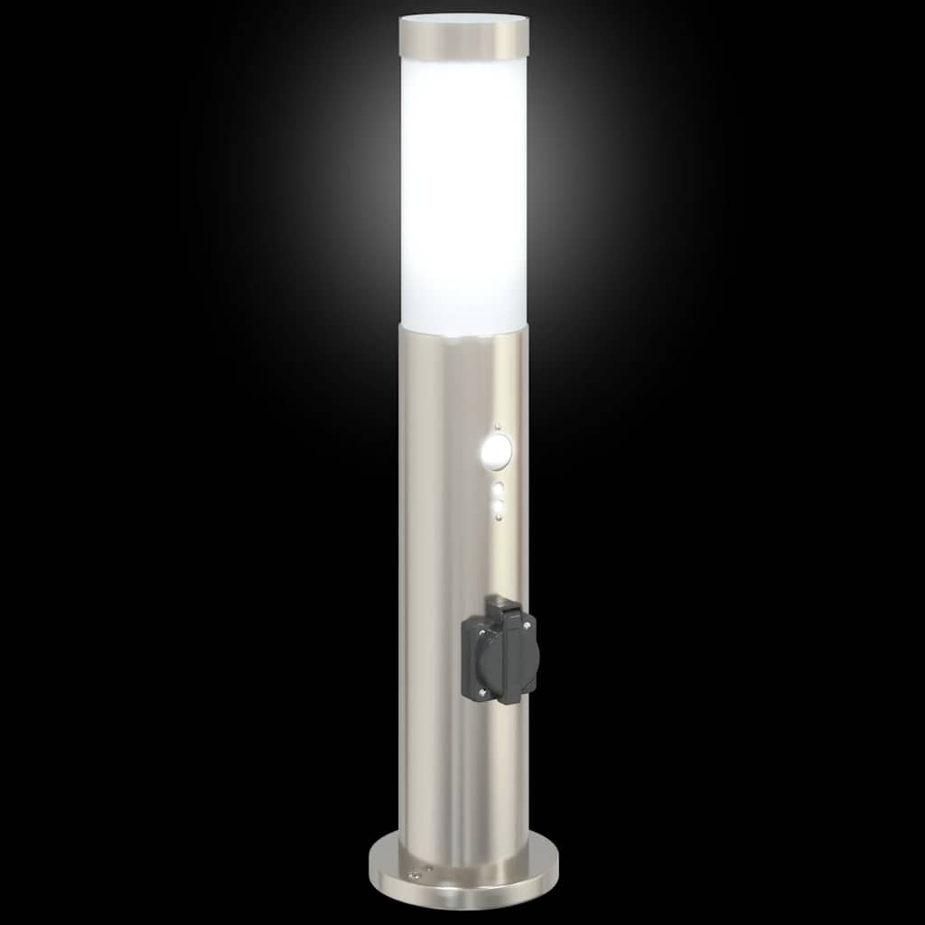 Pollerleuchten mit Sensor&Steckdose 3er 50 cm Edelstahl IP44