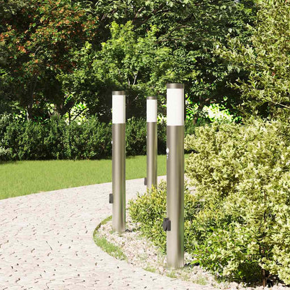 Pollerleuchten mit Sensor&Steckdose 3er 80 cm Edelstahl IP44